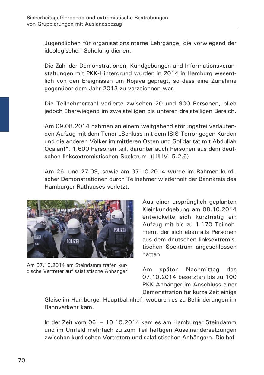Seite 70 des Verfassungsschutzbericht 2014 Hamburg