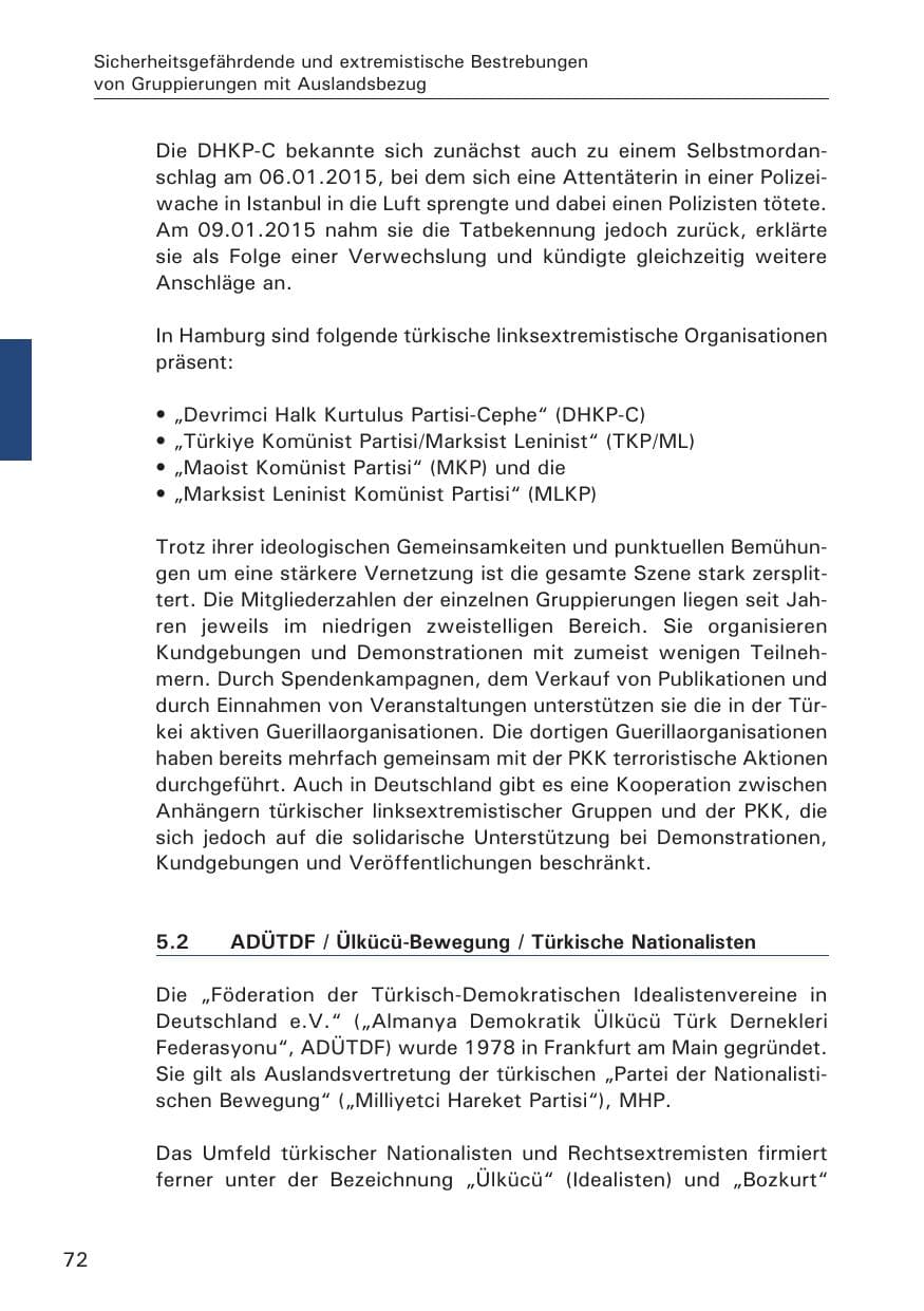 Seite 72 des Verfassungsschutzbericht 2014 Hamburg