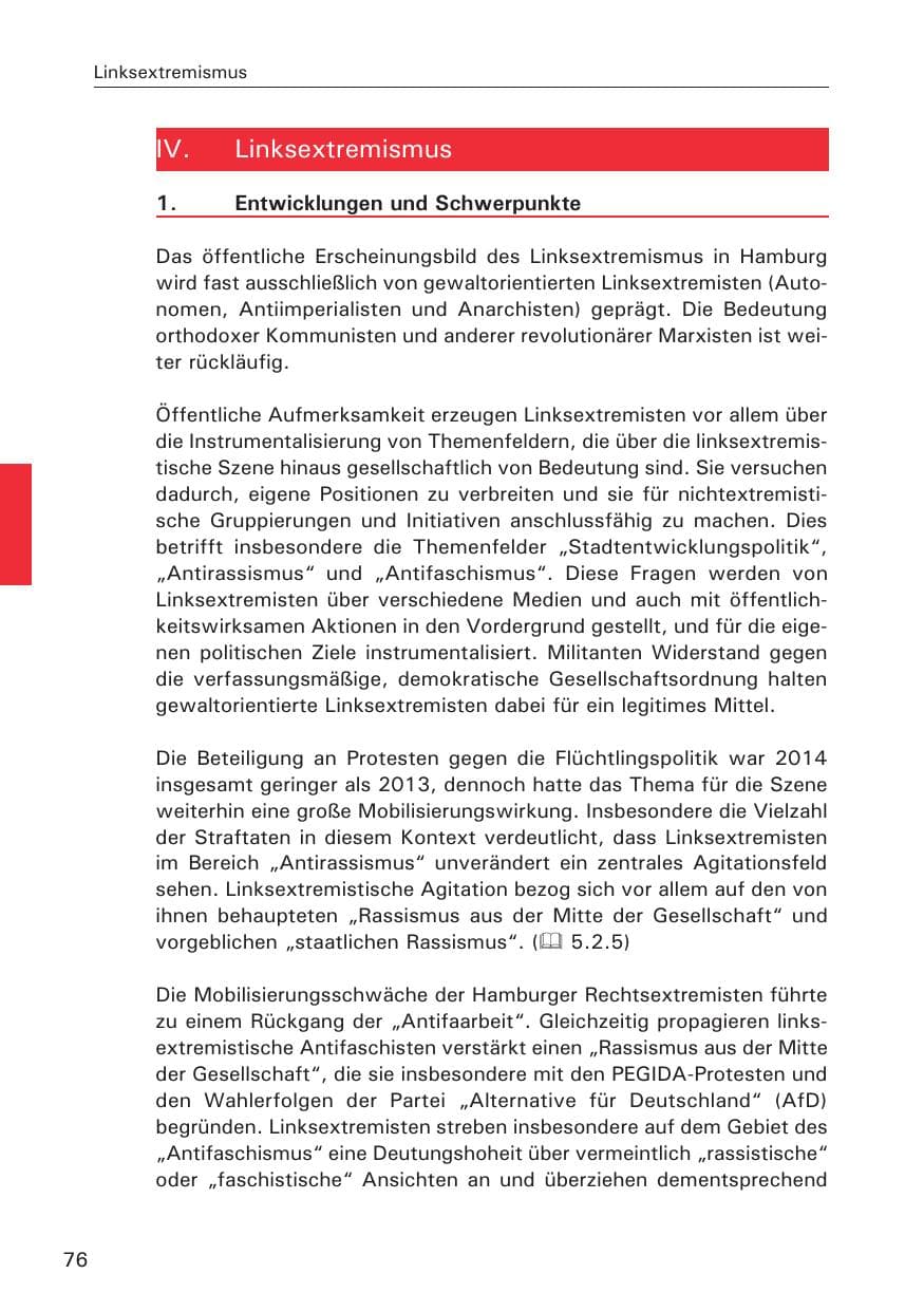 Seite 76 des Verfassungsschutzbericht 2014 Hamburg