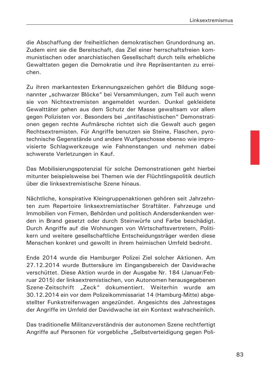 Seite 83 des Verfassungsschutzbericht 2014 Hamburg