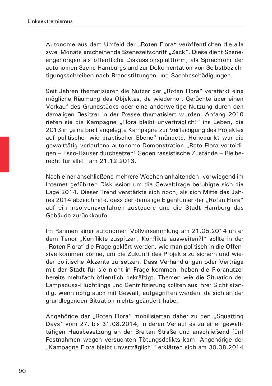Seite 90 des Verfassungsschutzbericht 2014 Hamburg