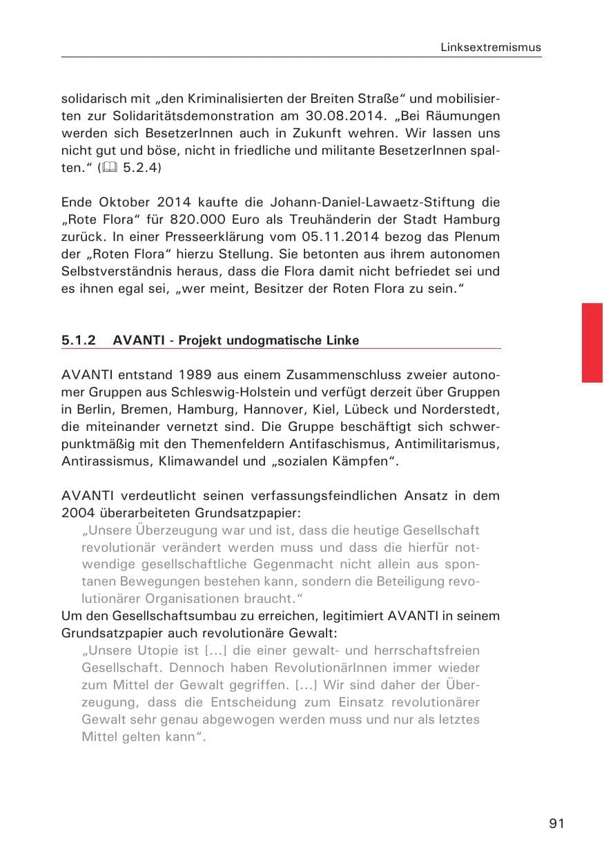 Seite 91 des Verfassungsschutzbericht 2014 Hamburg