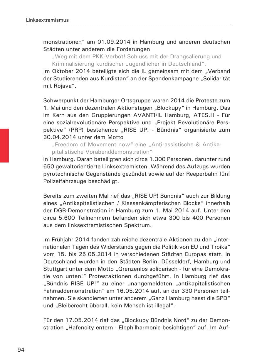Seite 94 des Verfassungsschutzbericht 2014 Hamburg
