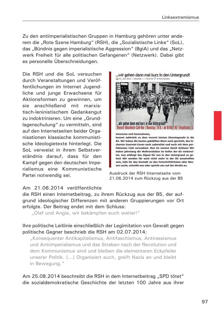 Seite 97 des Verfassungsschutzbericht 2014 Hamburg