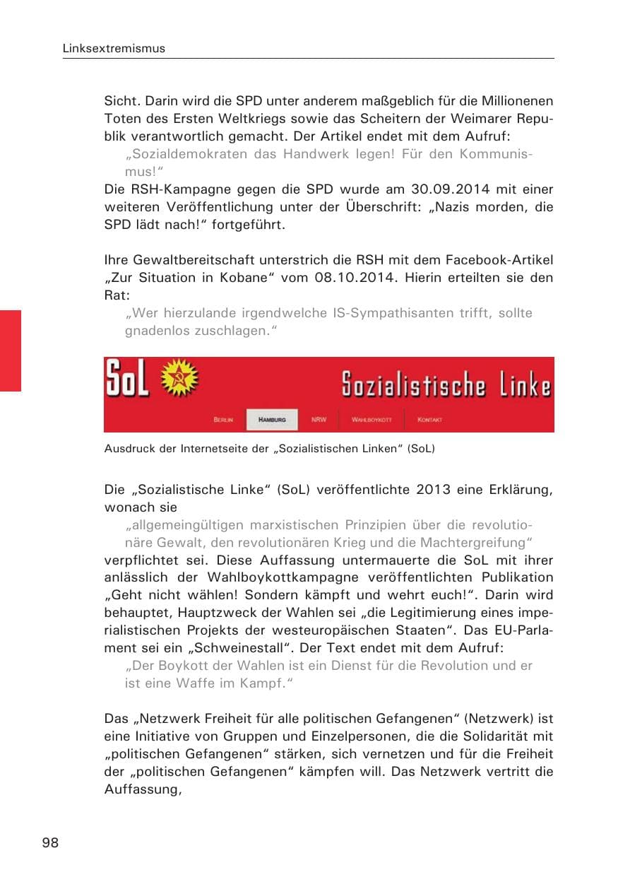 Seite 98 des Verfassungsschutzbericht 2014 Hamburg