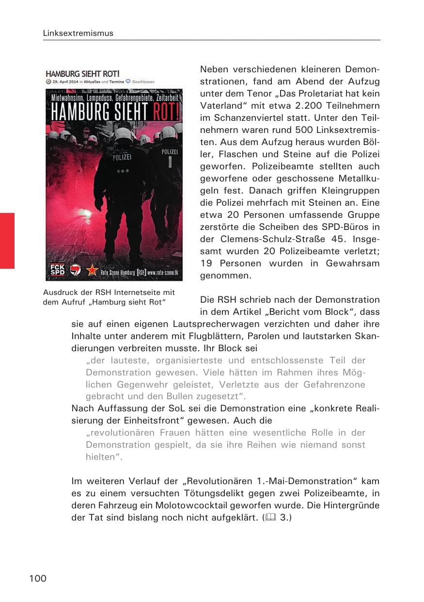 Seite 100 des Verfassungsschutzbericht 2014 Hamburg