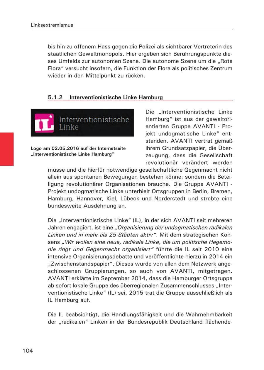 Seite 105 des Verfassungsschutzbericht 2015 Hamburg
