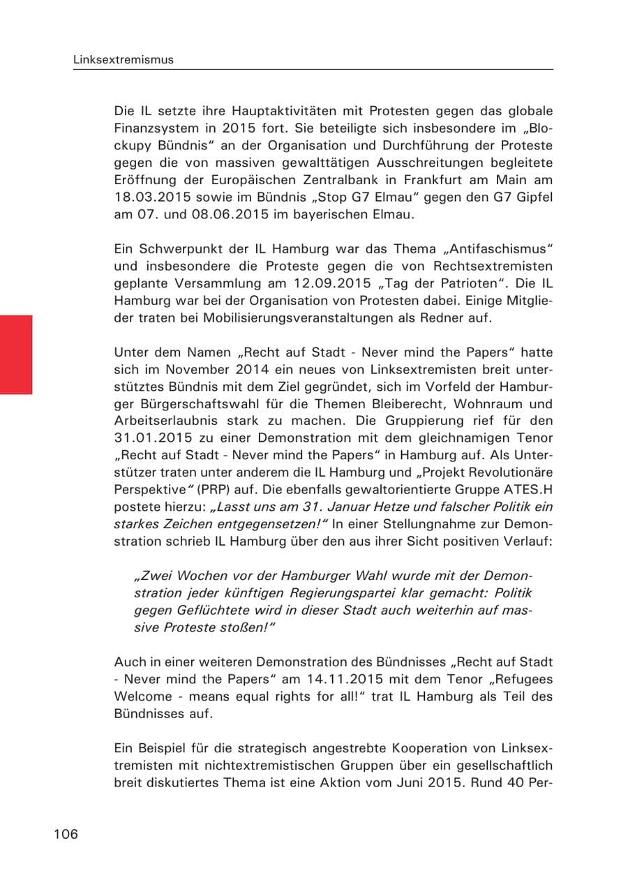 Seite 107 des Verfassungsschutzbericht 2015 Hamburg