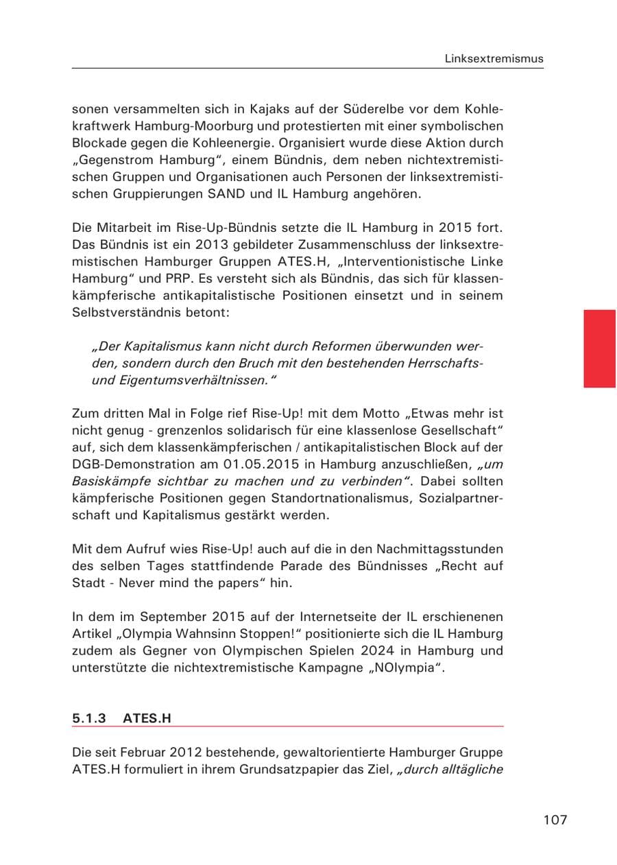 Seite 108 des Verfassungsschutzbericht 2015 Hamburg