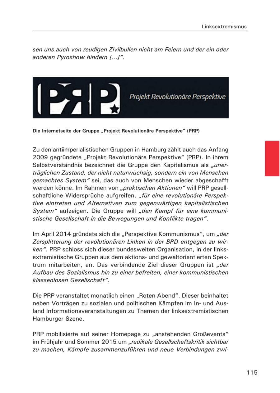 Seite 116 des Verfassungsschutzbericht 2015 Hamburg