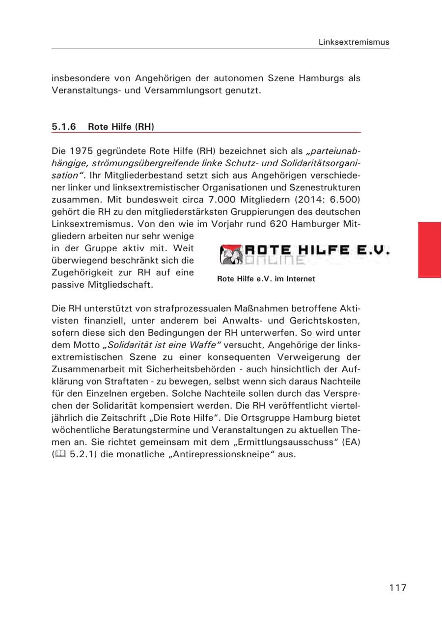 Seite 118 des Verfassungsschutzbericht 2015 Hamburg