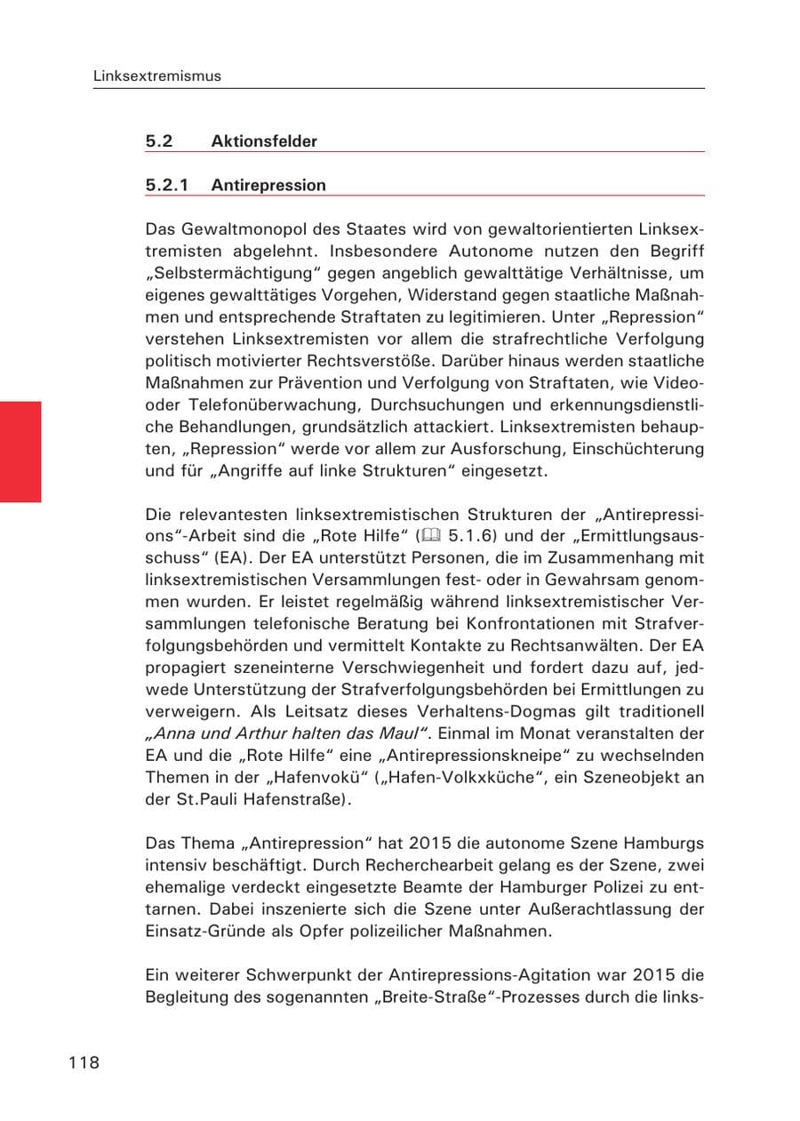 Seite 119 des Verfassungsschutzbericht 2015 Hamburg