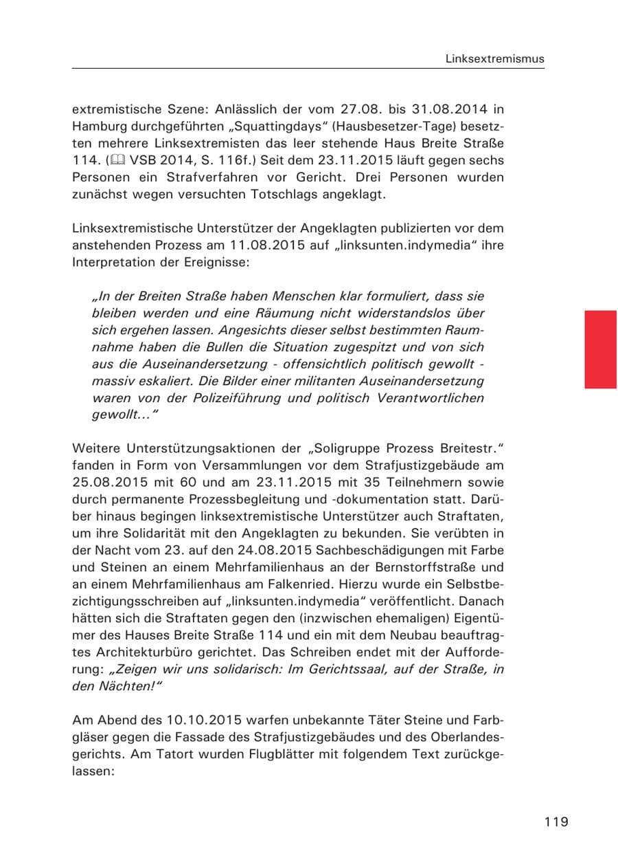 Seite 120 des Verfassungsschutzbericht 2015 Hamburg