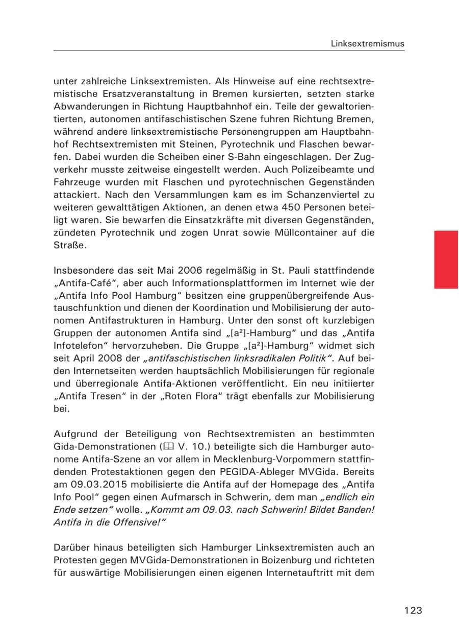 Seite 124 des Verfassungsschutzbericht 2015 Hamburg