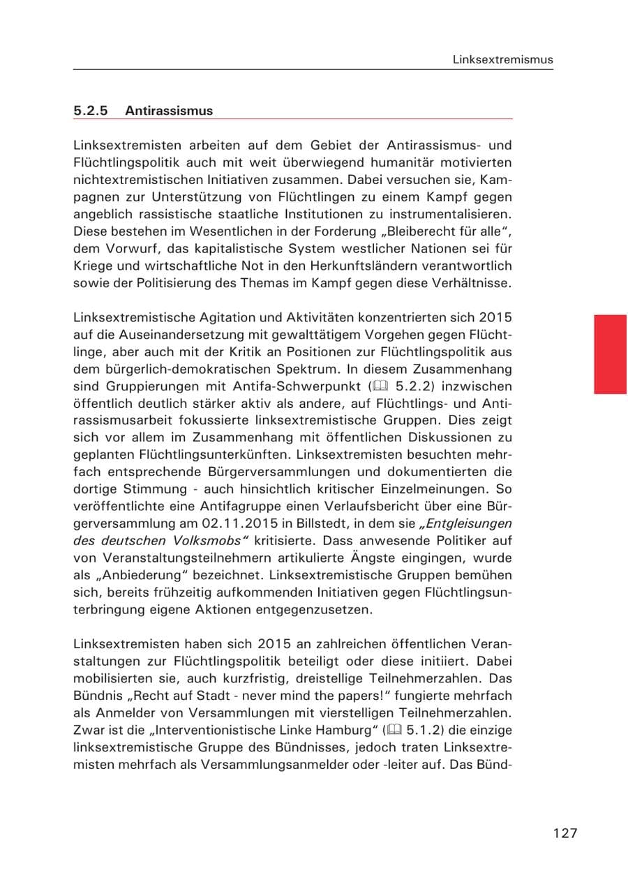 Seite 128 des Verfassungsschutzbericht 2015 Hamburg