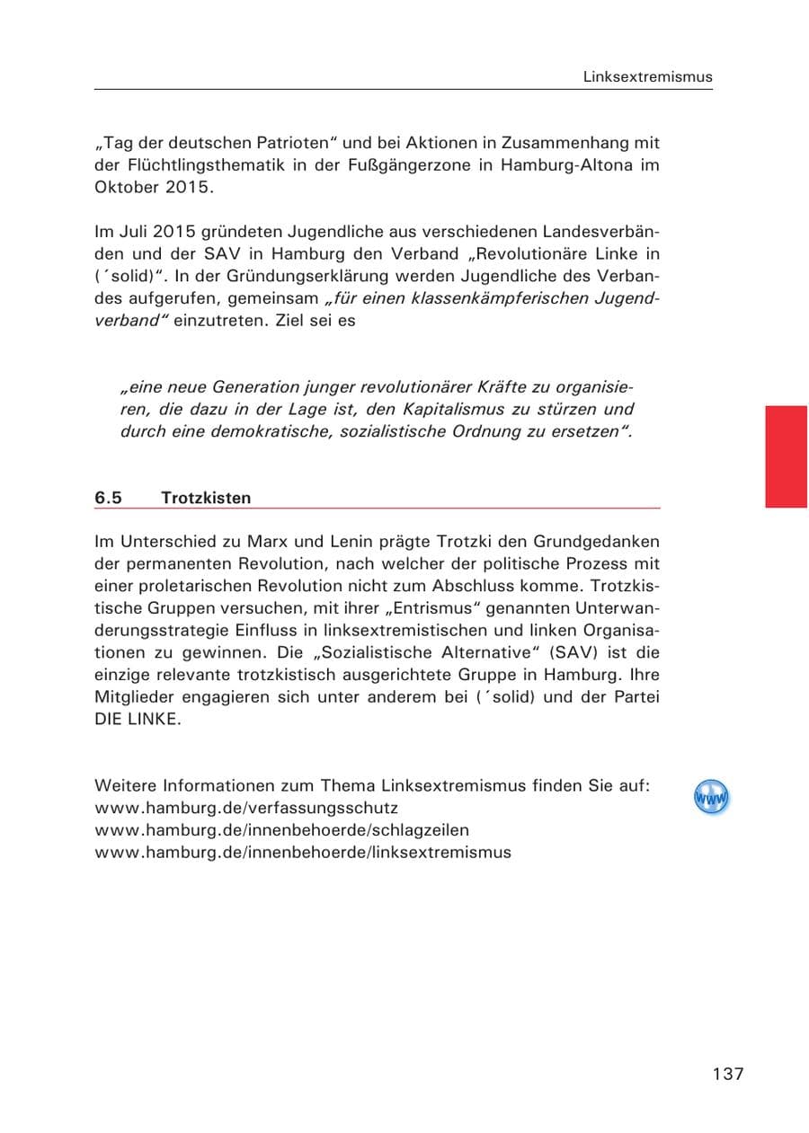 Seite 138 des Verfassungsschutzbericht 2015 Hamburg
