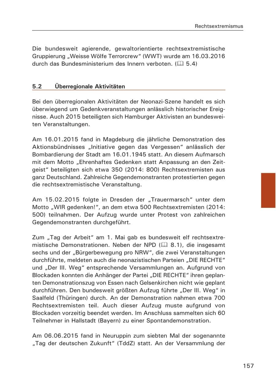 Seite 158 des Verfassungsschutzbericht 2015 Hamburg