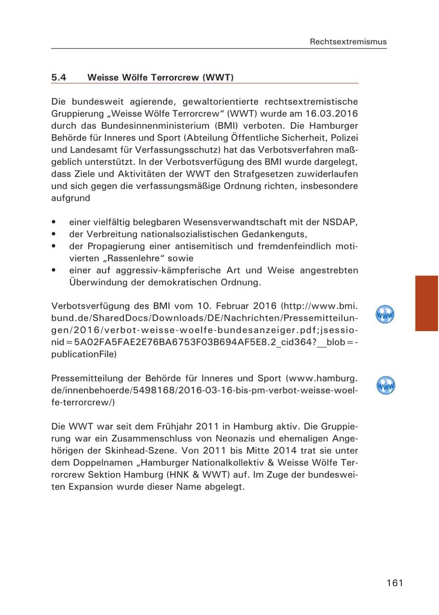 Seite 162 des Verfassungsschutzbericht 2015 Hamburg
