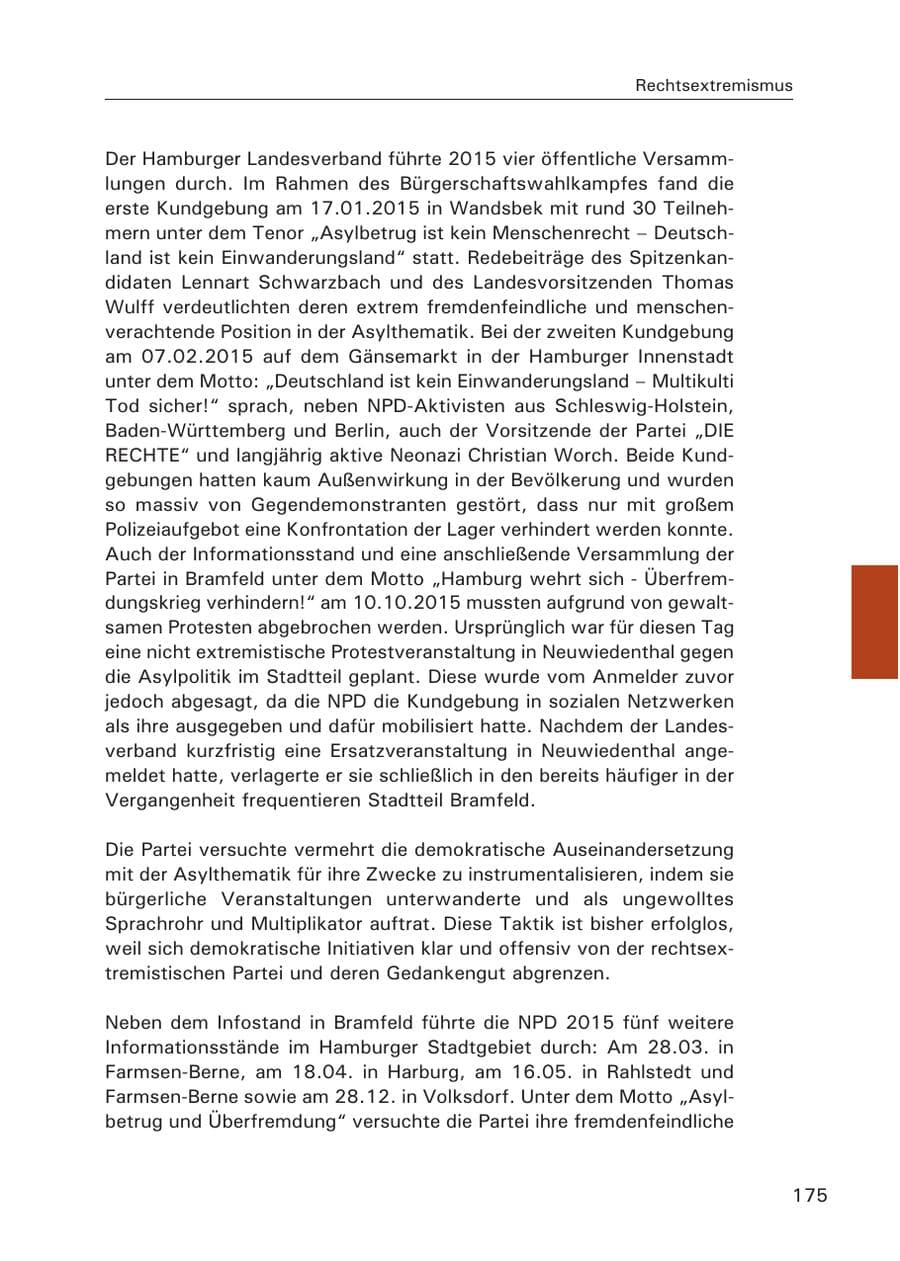 Seite 176 des Verfassungsschutzbericht 2015 Hamburg