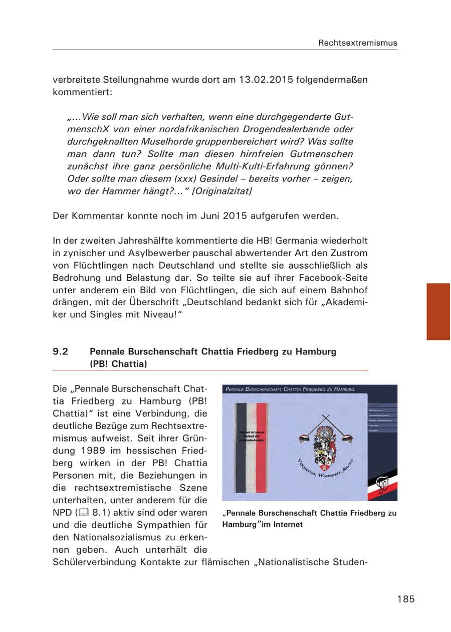 Seite 186 des Verfassungsschutzbericht 2015 Hamburg