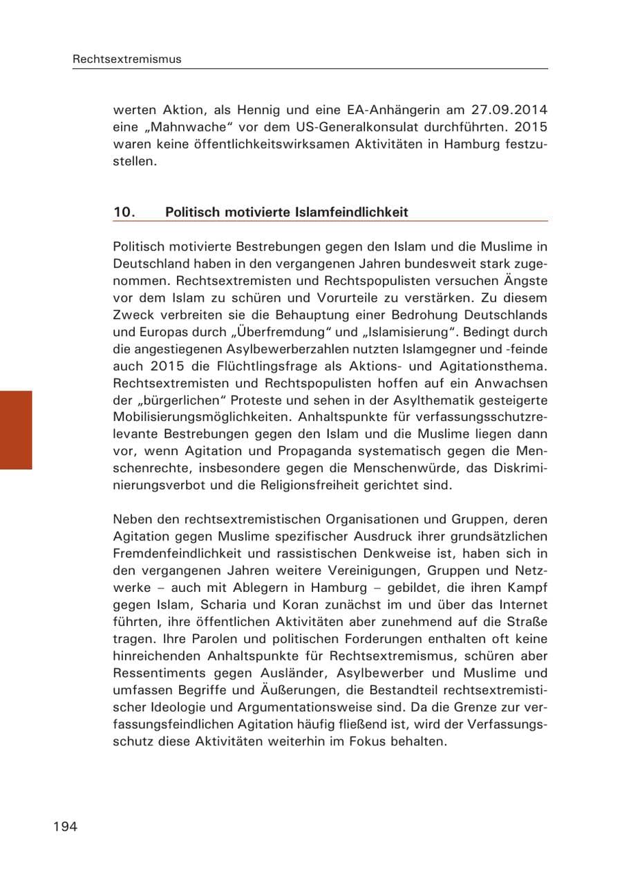 Seite 195 des Verfassungsschutzbericht 2015 Hamburg