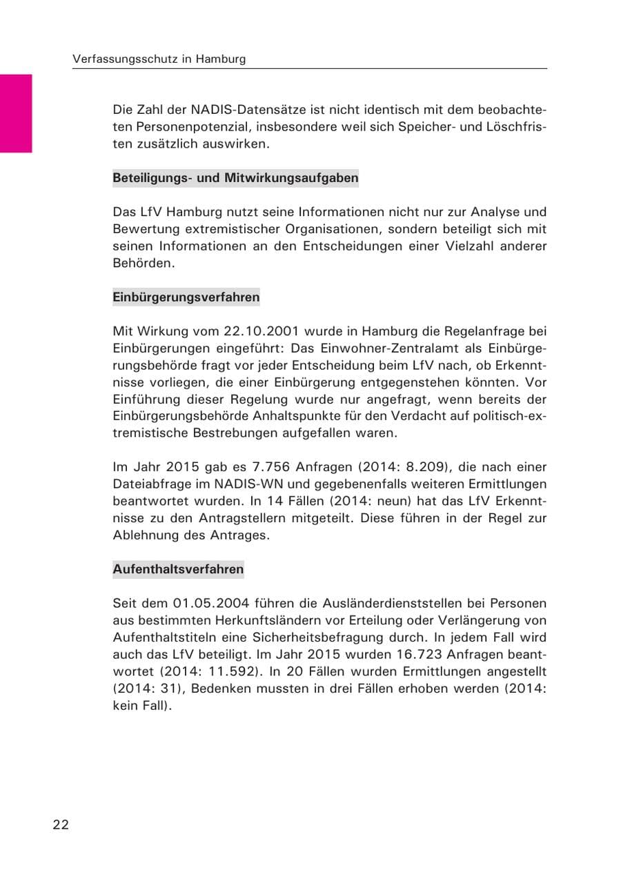 Seite 23 des Verfassungsschutzbericht 2015 Hamburg