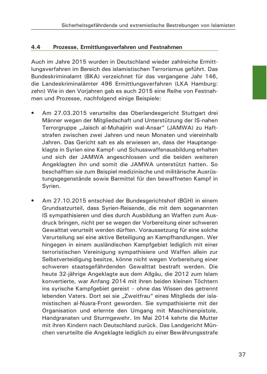 Seite 38 des Verfassungsschutzbericht 2015 Hamburg