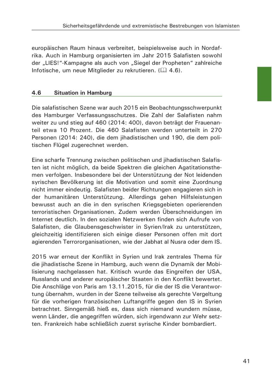 Seite 42 des Verfassungsschutzbericht 2015 Hamburg
