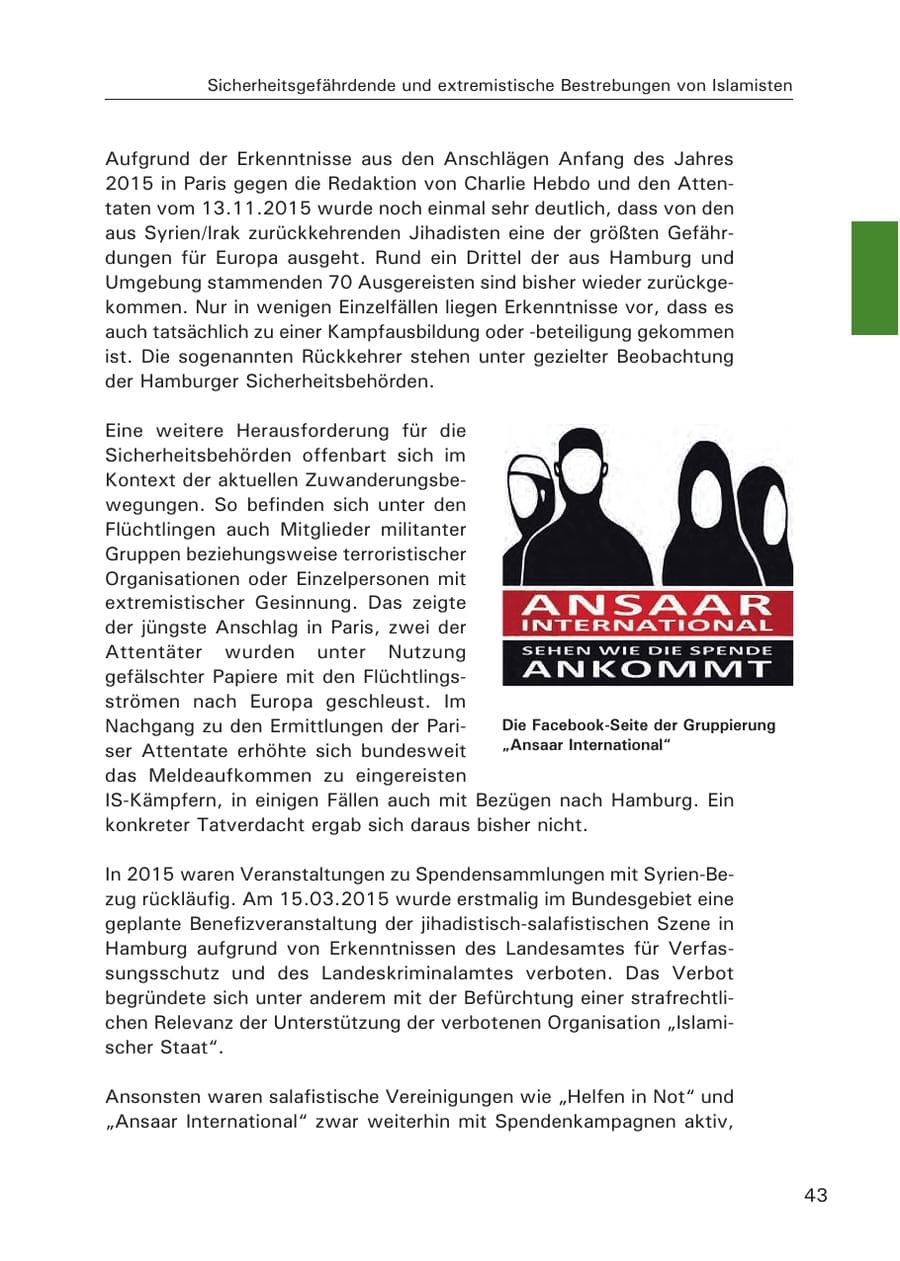 Seite 44 des Verfassungsschutzbericht 2015 Hamburg