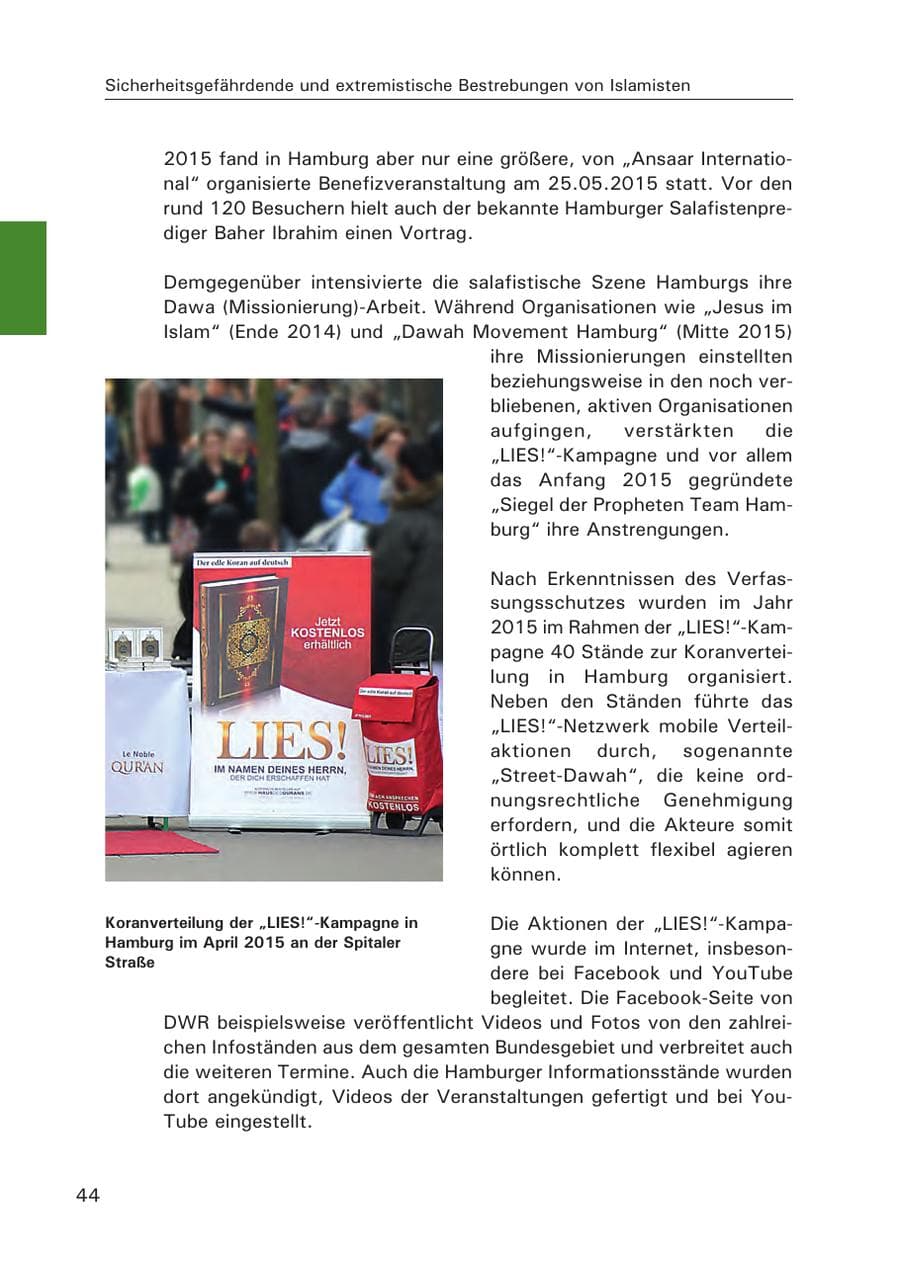 Seite 45 des Verfassungsschutzbericht 2015 Hamburg
