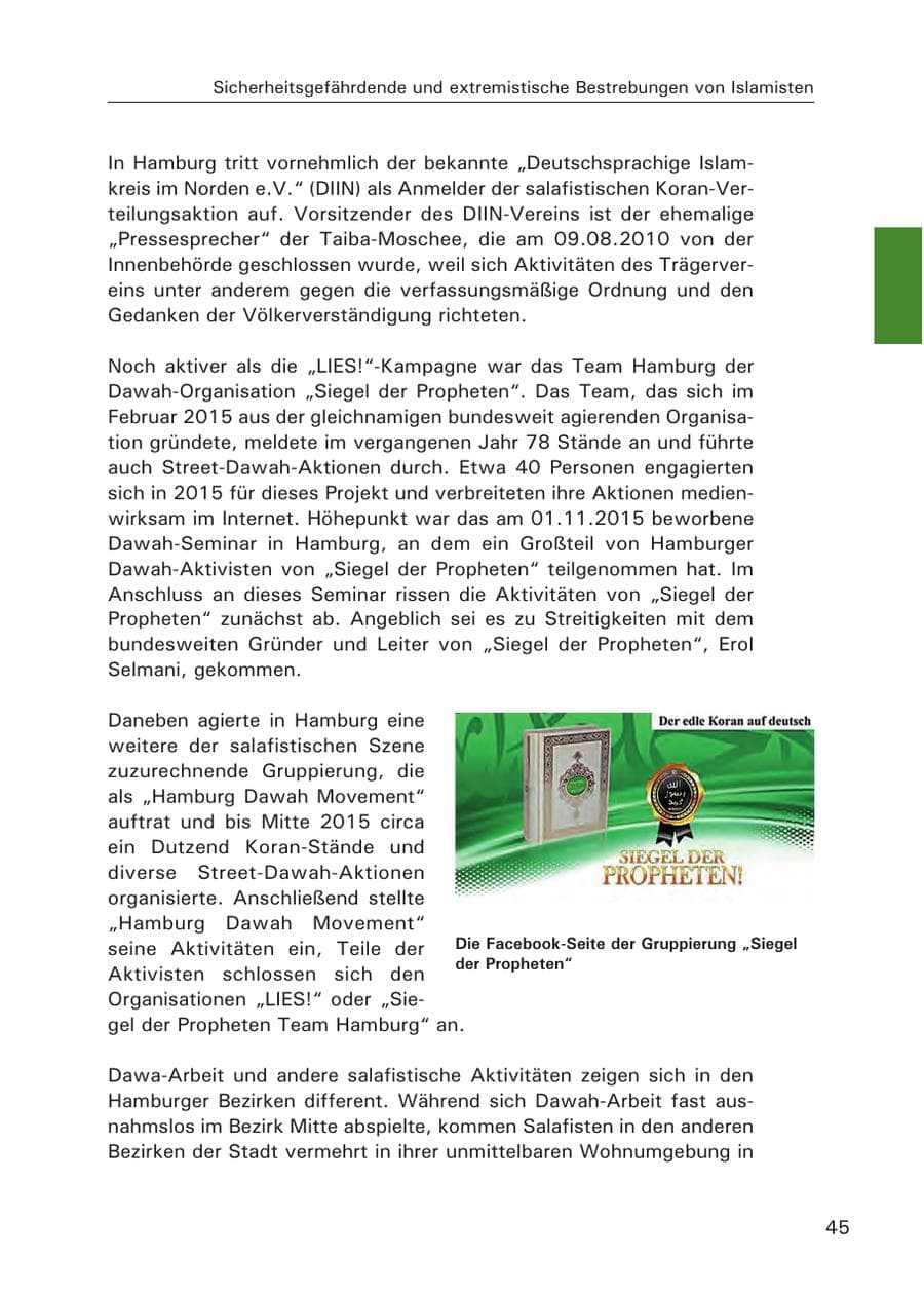 Seite 46 des Verfassungsschutzbericht 2015 Hamburg