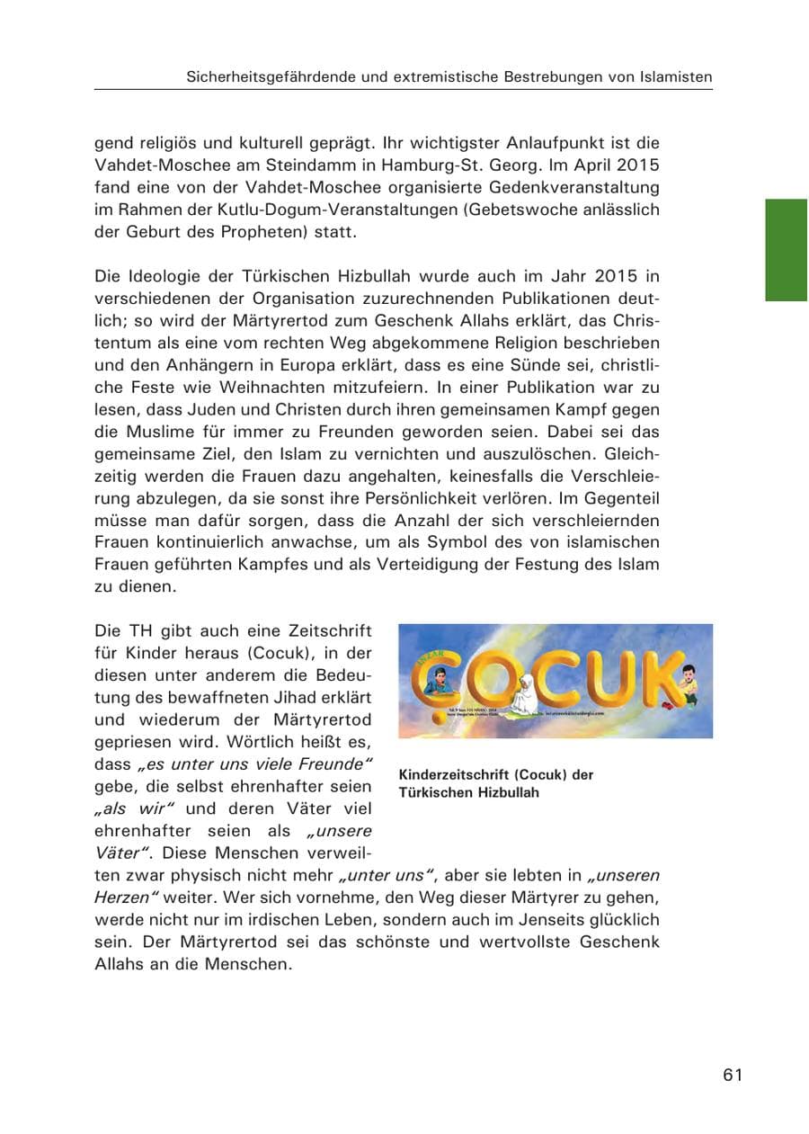 Seite 62 des Verfassungsschutzbericht 2015 Hamburg
