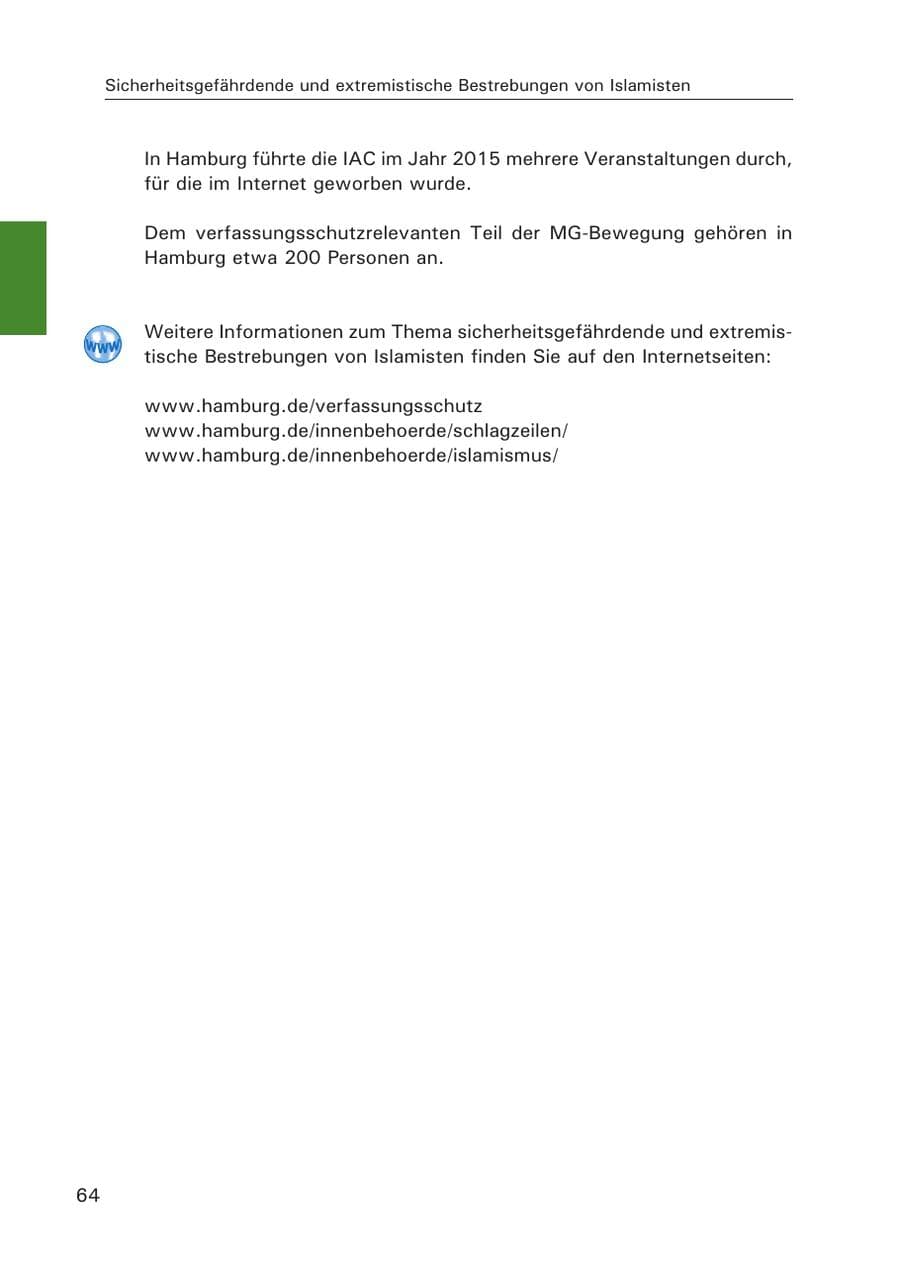 Seite 65 des Verfassungsschutzbericht 2015 Hamburg