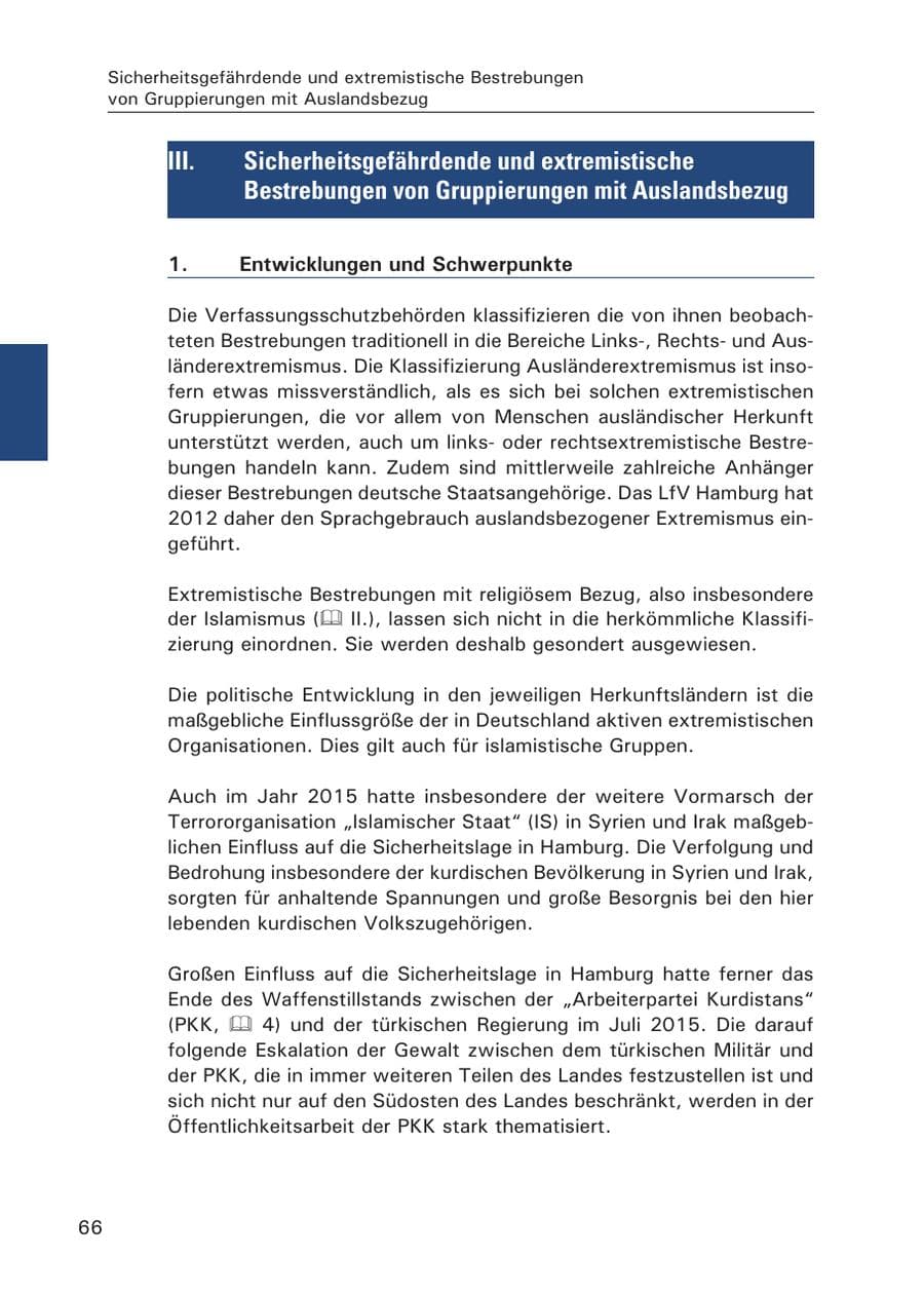 Seite 67 des Verfassungsschutzbericht 2015 Hamburg