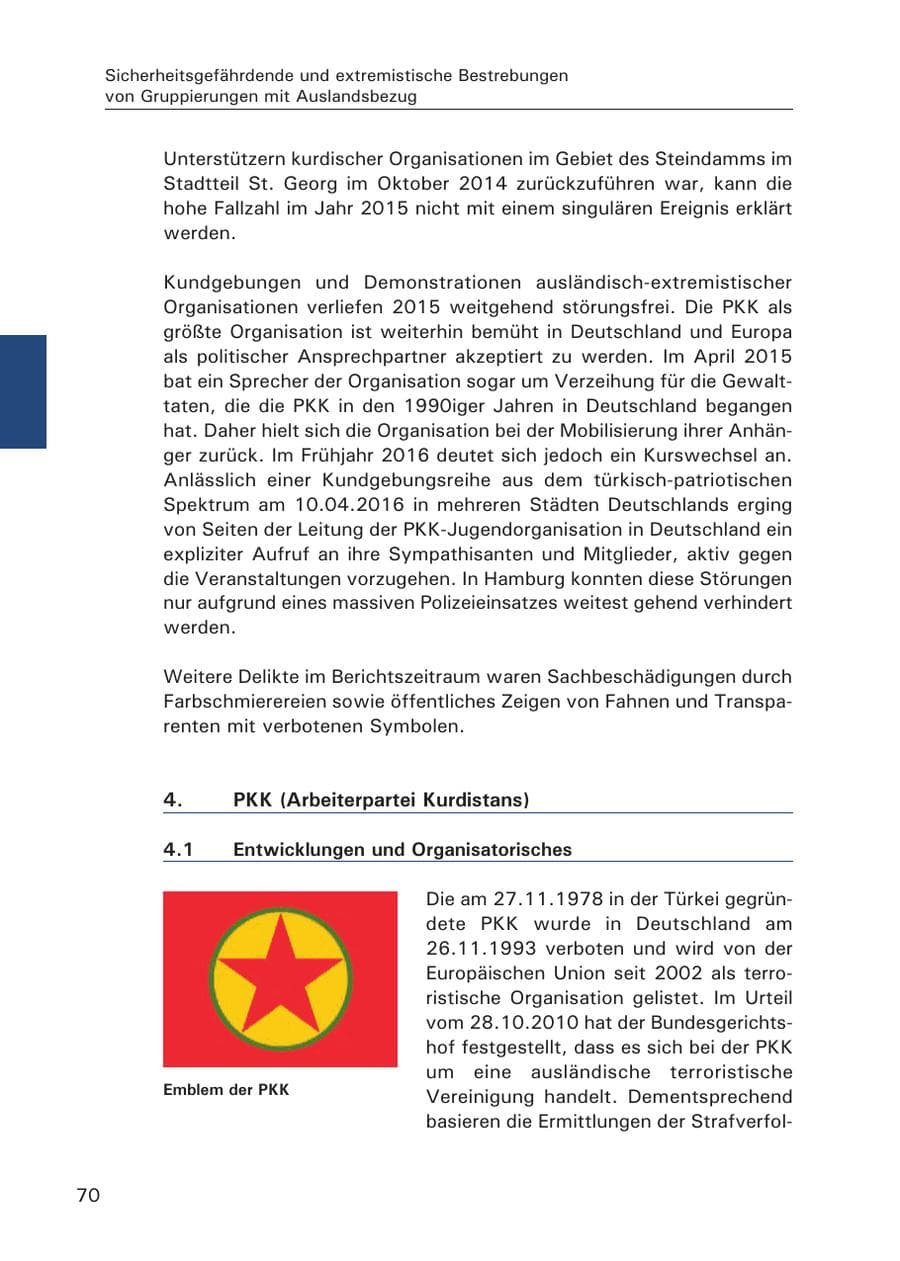 Seite 71 des Verfassungsschutzbericht 2015 Hamburg