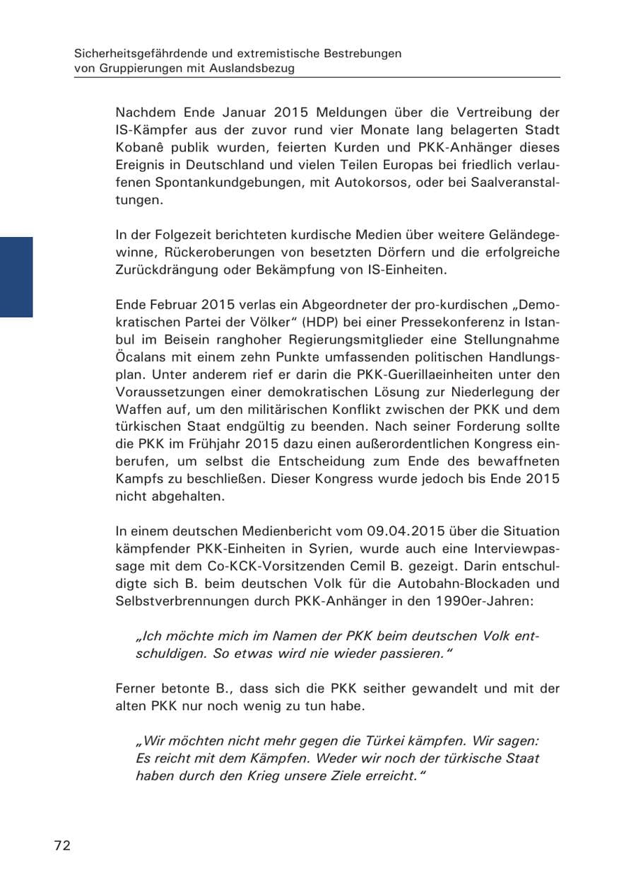 Seite 73 des Verfassungsschutzbericht 2015 Hamburg