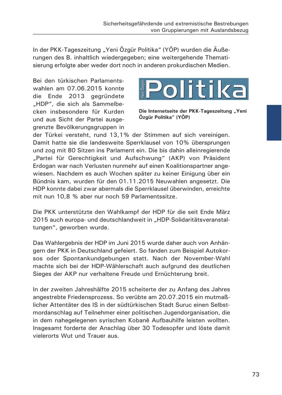 Seite 74 des Verfassungsschutzbericht 2015 Hamburg