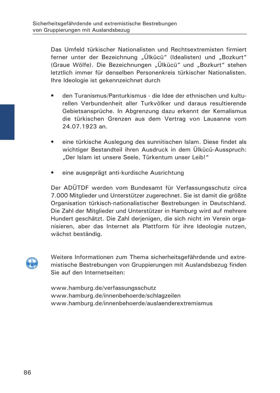 Seite 87 des Verfassungsschutzbericht 2015 Hamburg