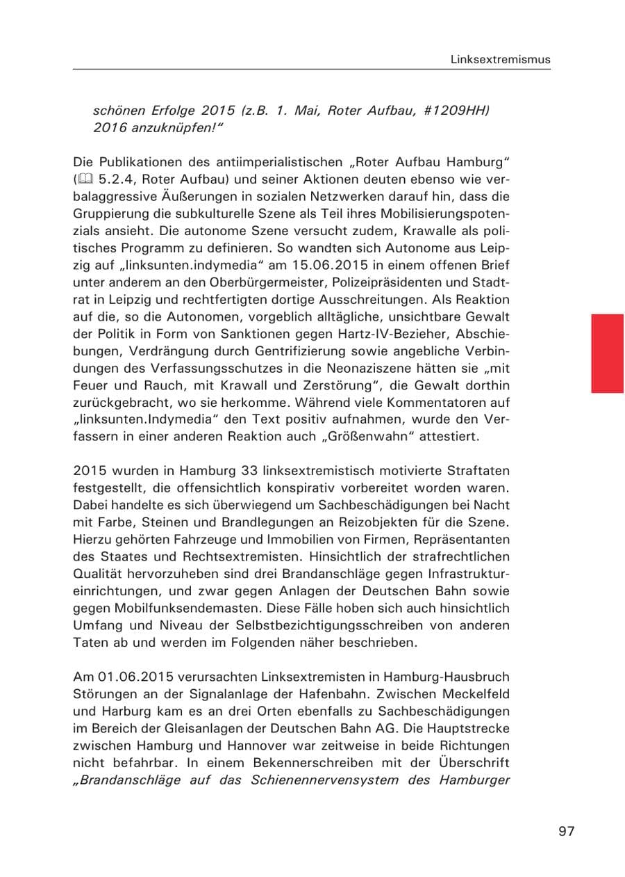 Seite 98 des Verfassungsschutzbericht 2015 Hamburg