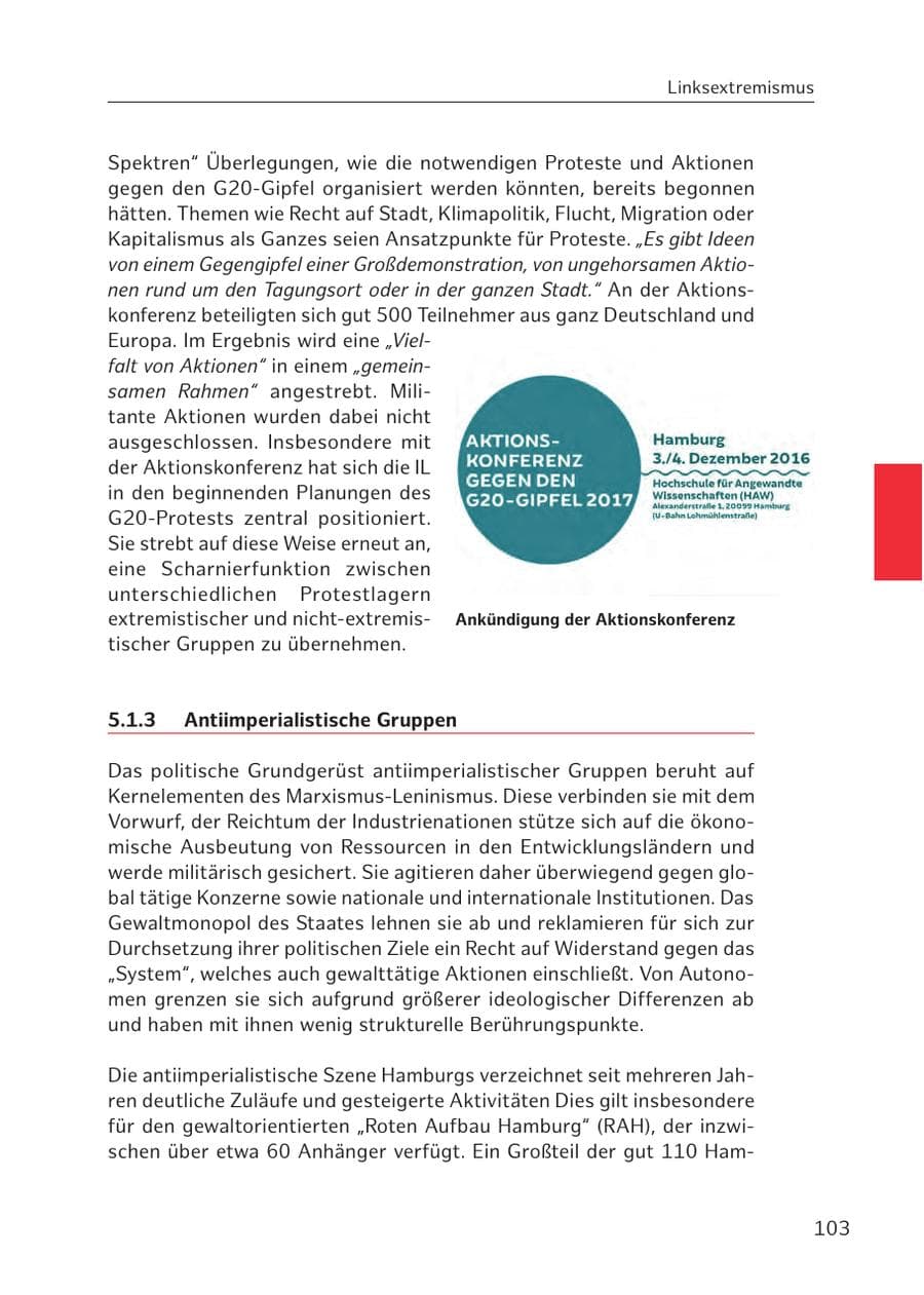 Seite 103 des Verfassungsschutzbericht 2016 Hamburg