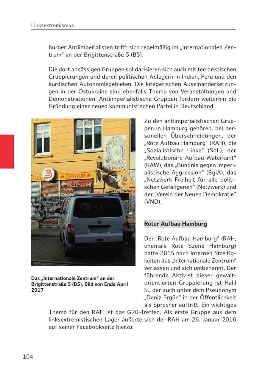 Seite 104 des Verfassungsschutzbericht 2016 Hamburg