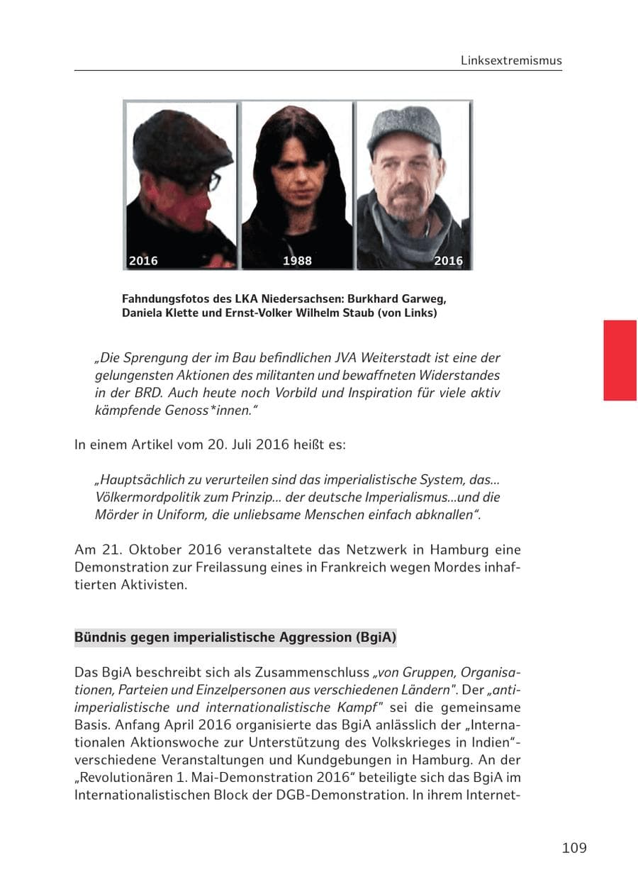 Seite 109 des Verfassungsschutzbericht 2016 Hamburg