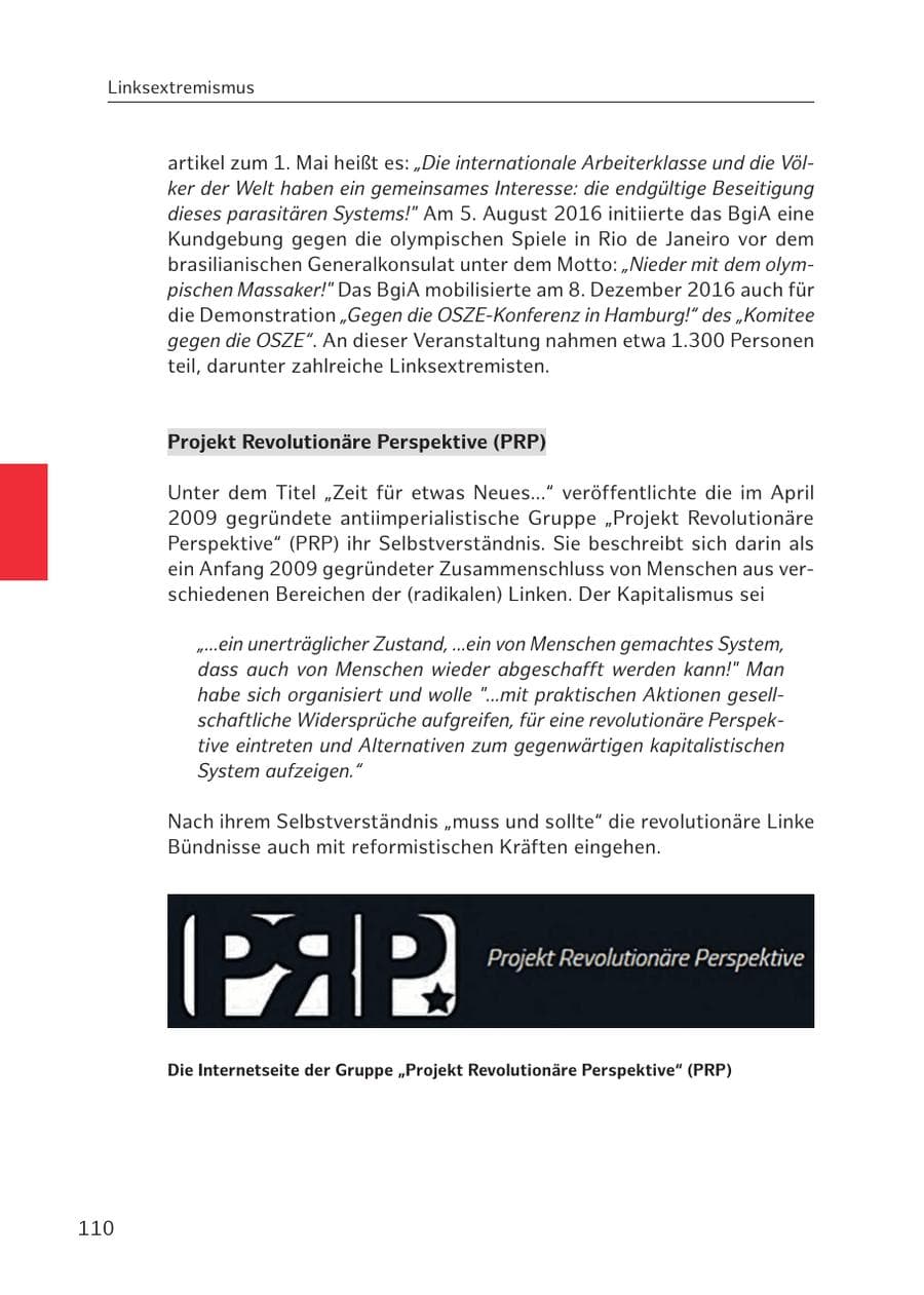 Seite 110 des Verfassungsschutzbericht 2016 Hamburg