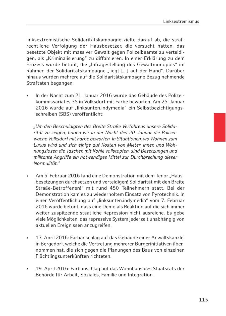 Seite 115 des Verfassungsschutzbericht 2016 Hamburg