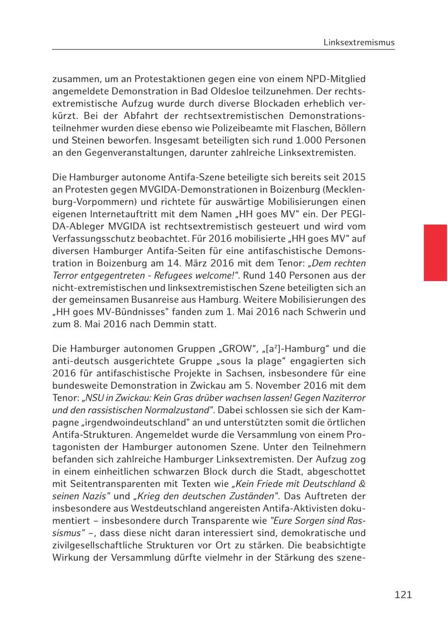 Seite 121 des Verfassungsschutzbericht 2016 Hamburg