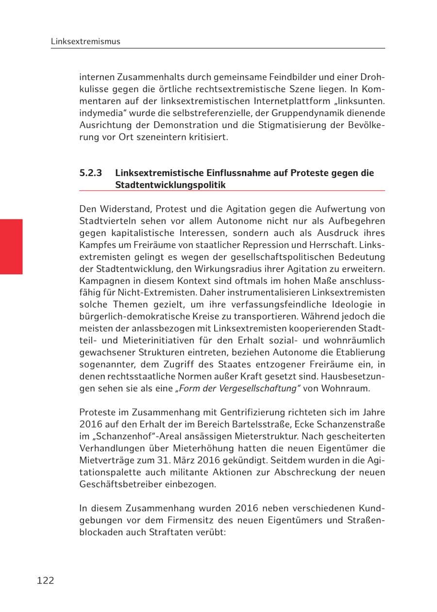 Seite 122 des Verfassungsschutzbericht 2016 Hamburg