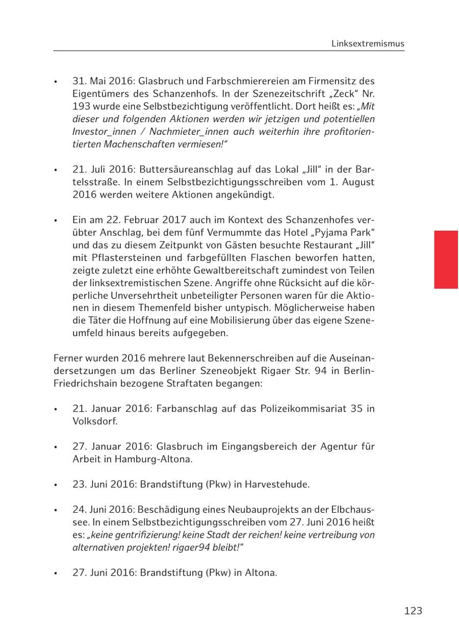 Seite 123 des Verfassungsschutzbericht 2016 Hamburg