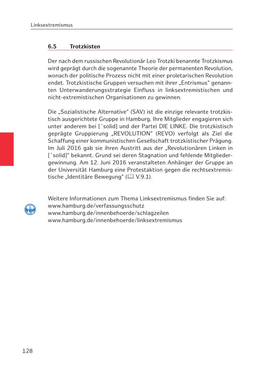 Seite 128 des Verfassungsschutzbericht 2016 Hamburg