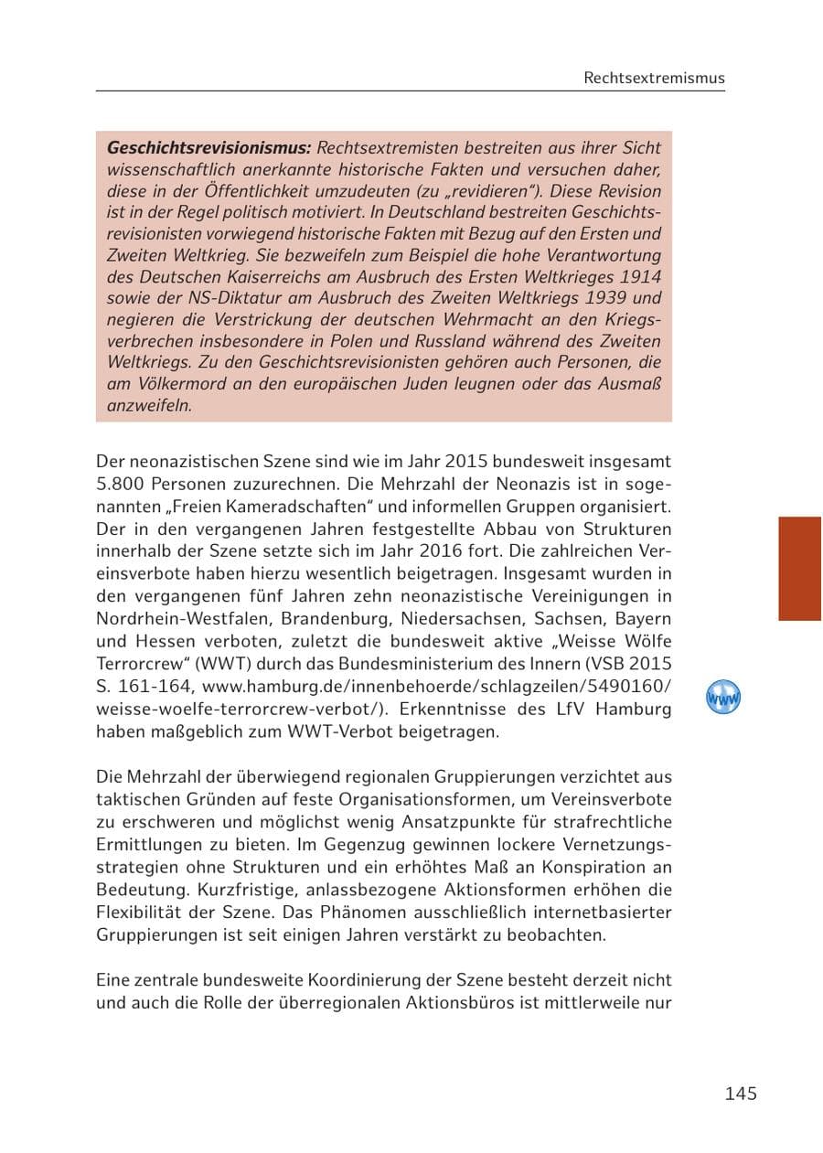 Seite 145 des Verfassungsschutzbericht 2016 Hamburg