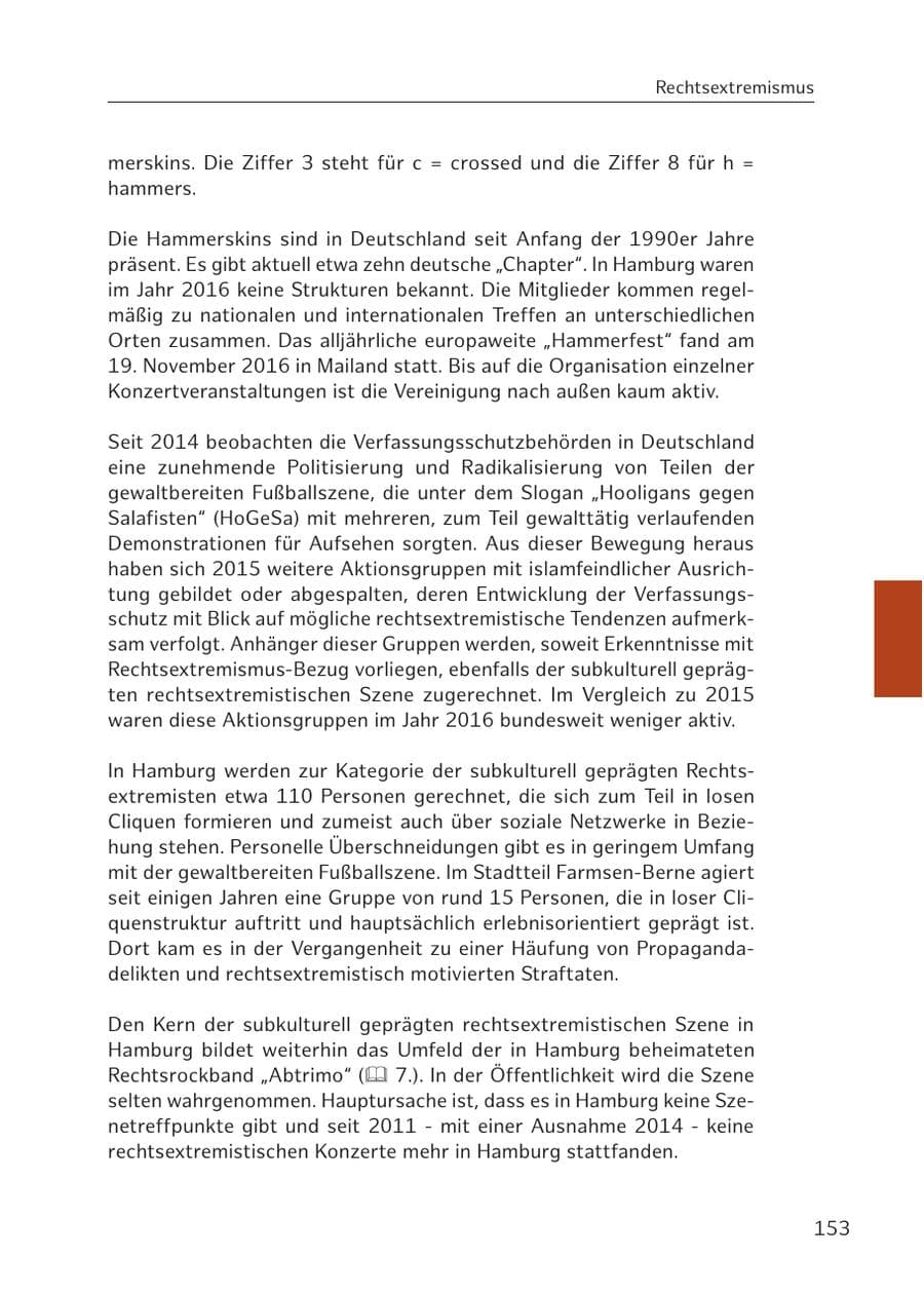 Seite 153 des Verfassungsschutzbericht 2016 Hamburg
